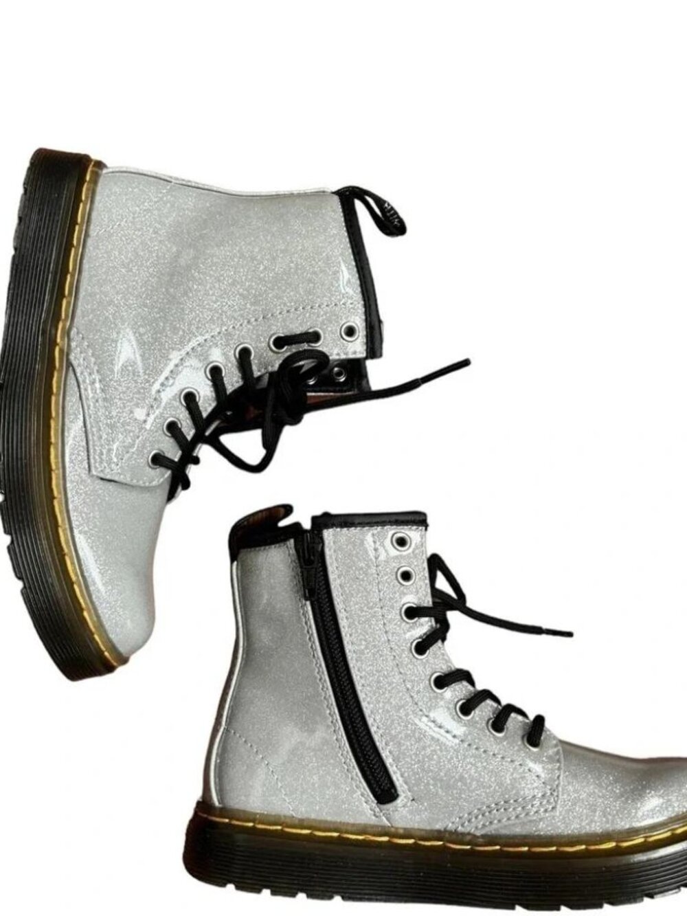 Dr. Martens Zavala Boot shimmery Silver Size Kids US 13 Zip Side